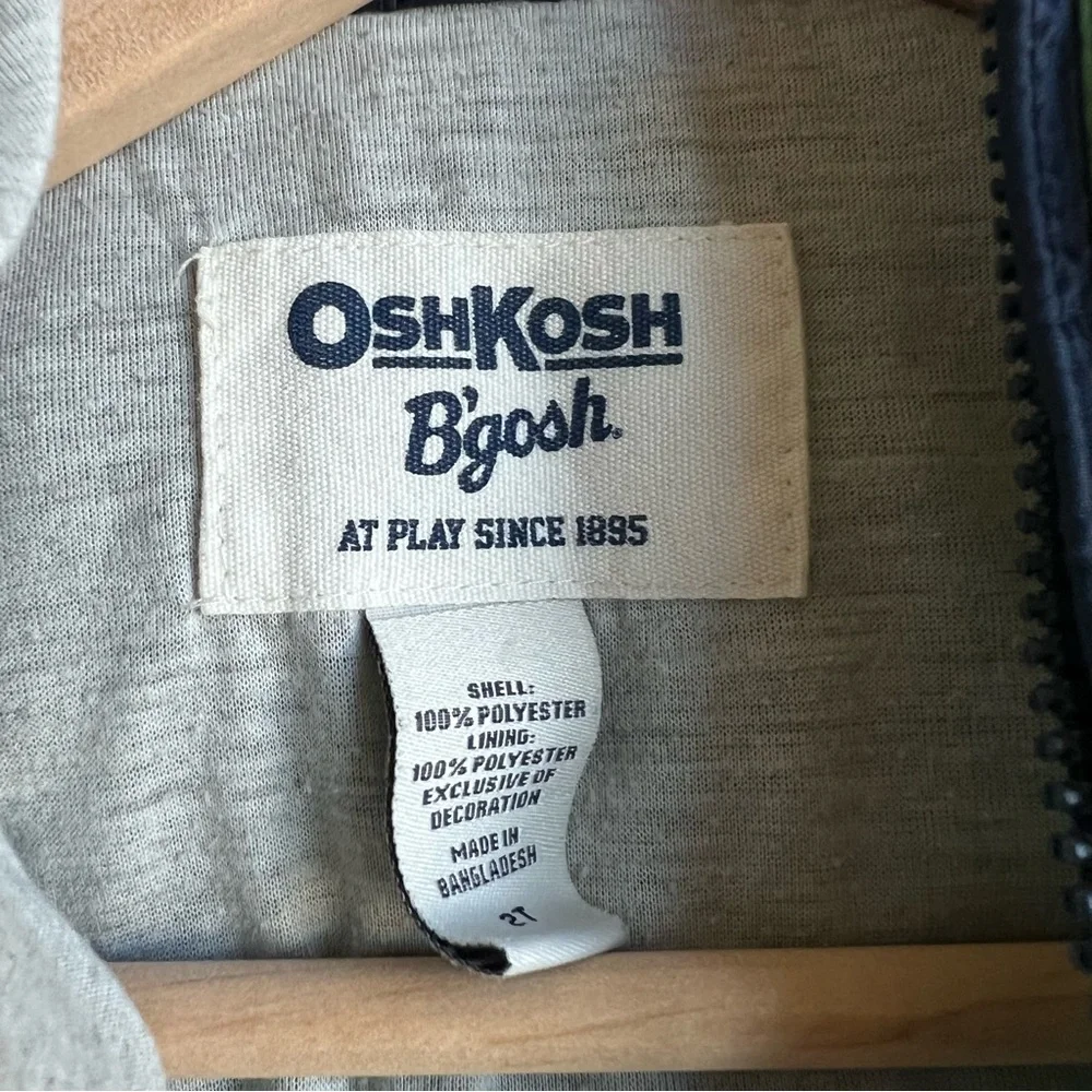 OshKosh B'gosh Toddler Blue Green Gray White Windbreaker Jacket 2T